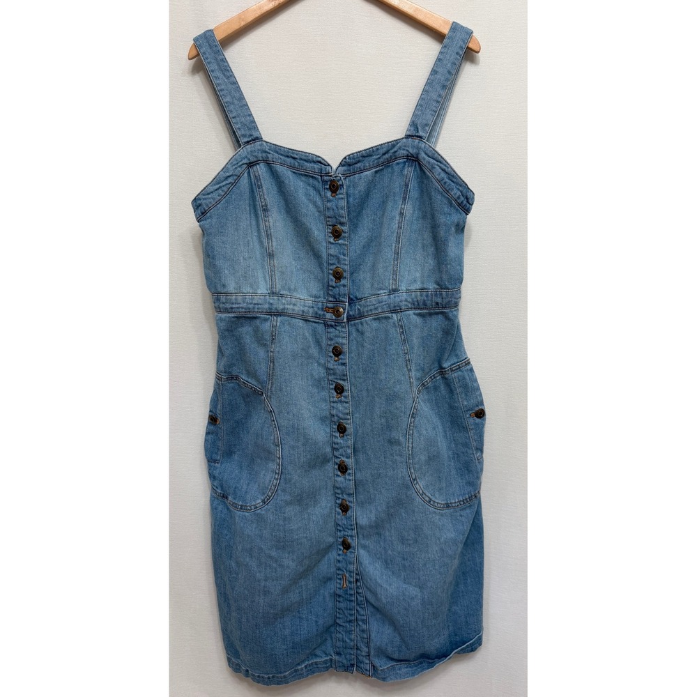 Pilcro and the Letterpress Denim Pinafore Button Front Dress Size 16 Blue